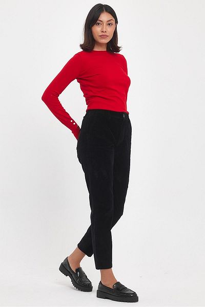 VENA Norah Elastic Waist Velvet Trousers - Black