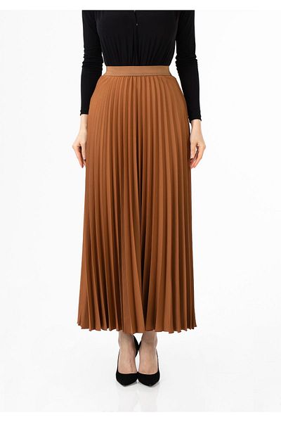 G-Line Hazelnut Color Maxi Size Elastic Waist Pleated Skirt