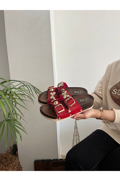 Behtah Kundura Red Butterfly Stone Stylish Design Soft Orthopedic High-Sole Daily Slippers