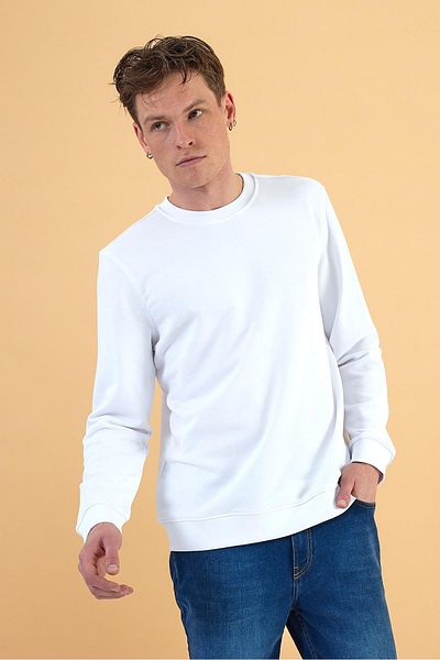 VENA Rich Crew Neck Regular Fit 3 Thread Sweatshirt - White