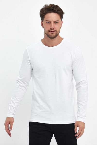 VENA Μπλουζάκι Nick Crew Neck Slim Fit μακρυμάνικο Basic - Λευκό