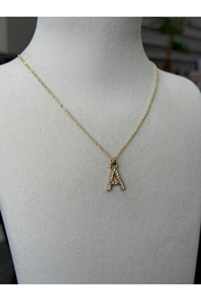 Store قلادة من الفولاذ بحرف A مع حجر الزركون