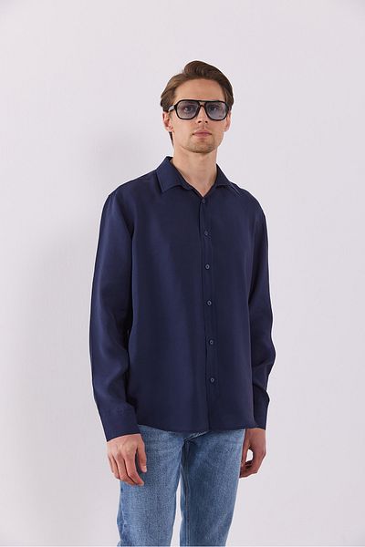VENA Πουκάμισο Nicolas Soft Textured Regular Fit (CUPRO) - ΣΚΟΥΡΟ ΜΠΛΕ