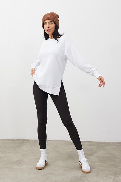 VENA Φούτερ Crew Neck Regular Fit με σχισμή στο πλάι με 3 κλωστές - Λευκό