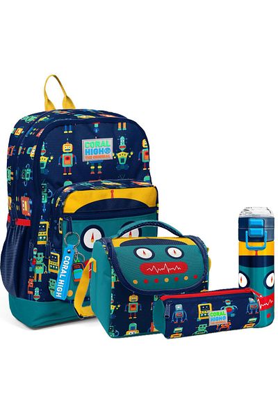 Coral High Set de genți pentru copii din 4 piese (geantă cu 4 compartimente-hrănire-suport stilou-sticlă)