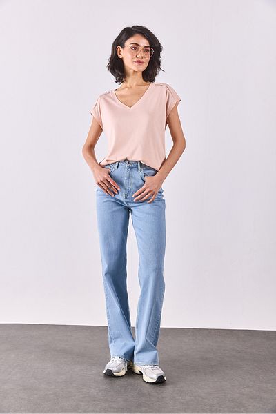 VENA Khloe V-Neck Regular Fit Lace Detailed Modal T-Shirt(Tencel)(Tm) - Powder