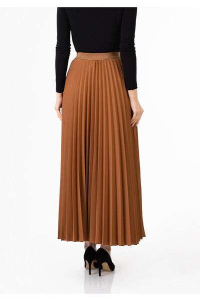 G-Line Hazelnut Color Maxi Size Elastic Waist Pleated Skirt