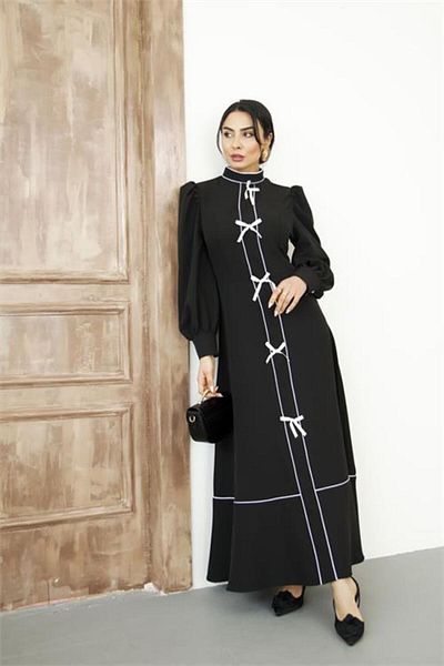 dipmoda Women's Special Design Atlas Fabric Bow Detailed Long Dress Dpms2515