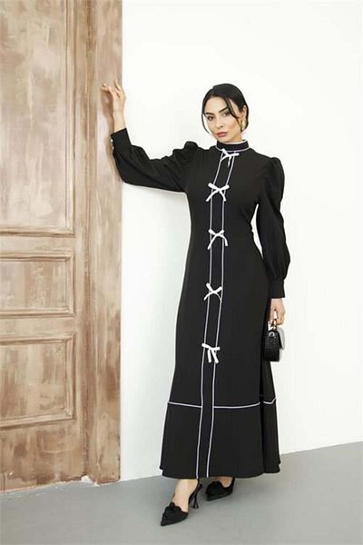 dipmoda Women's Special Design Atlas Fabric Bow Detailed Long Dress Dpms2515