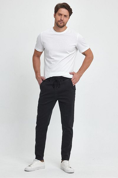 VENA David Black Slim Fit Jean Παντελόνι με ελαστική μέση - Μαύρο