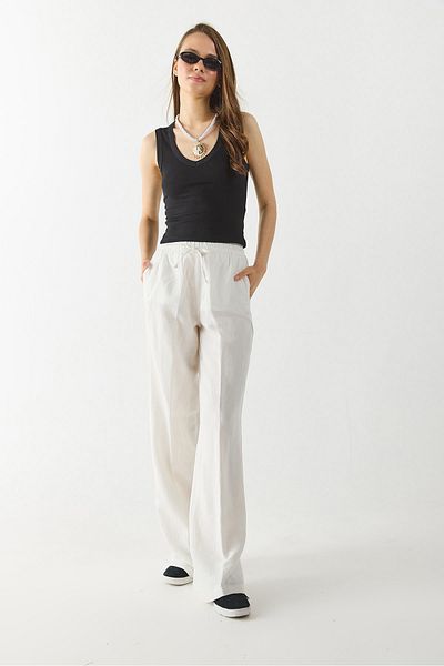 VENA Women's Wide Leg Linen Beach Pants - Ivory