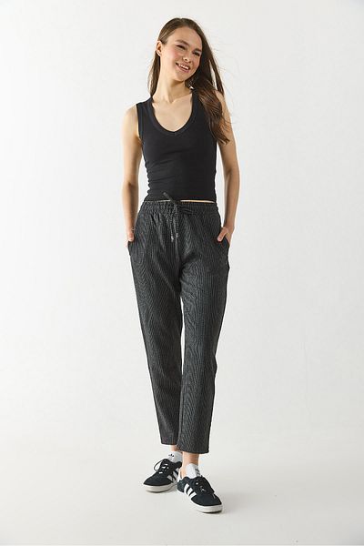 VENA Alian Elastic Waist Thick Striped Seersucker Trousers - Black Striped