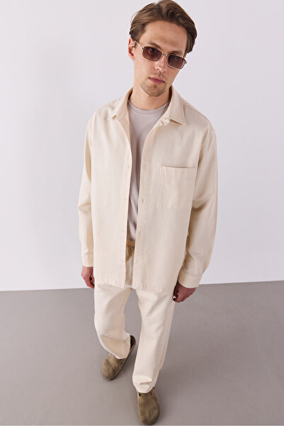 VENA Erkek Cepli Oversize Naturel Gömlek - NATUREL