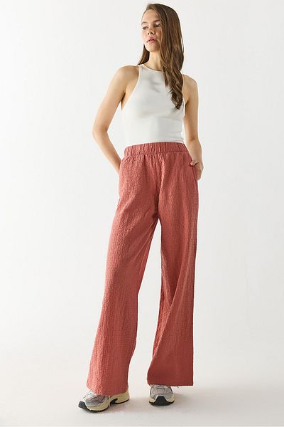 VENA Elastic Waist Cotton Krinkle Trousers - Tile