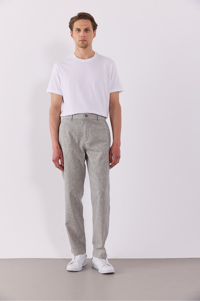 VENA Ken Beli Lastikli lycra Keten Chino Pantolon - LACİVERT ÇİZGİLİ