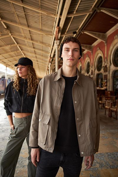 VENA Ανδρικό μπουφάν Gabardine Regular Fit - Χακί