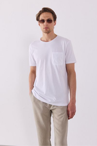 VENA Simon Crew Neck Pocket Detailed Basic T-Shirt - White
