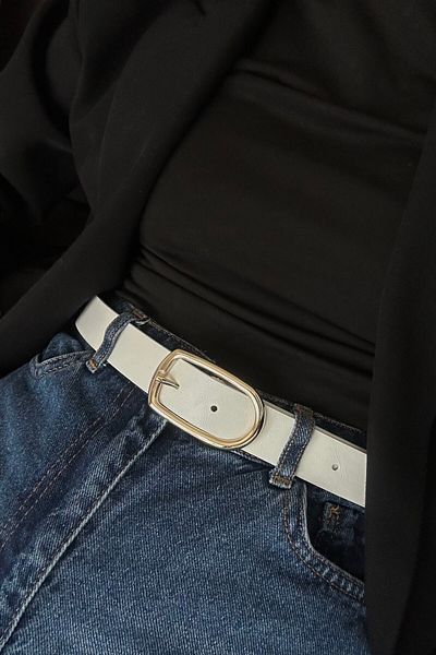 keisy Gino Gold Buckle Women's White Belt