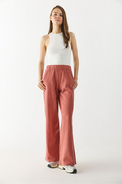 VENA Elastic Waist Cotton Krinkle Trousers - Tile