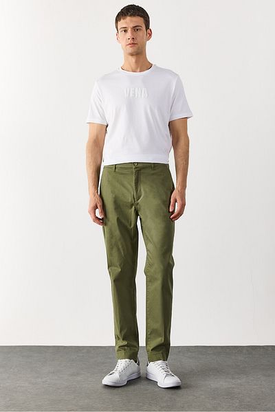 VENA Gabardine Chino Trousers with Elastic Waist - Khaki