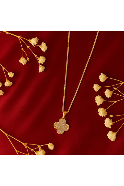 STARANDPOWER Altın Renk Taşlı Yonca Kolye Sevgiliye Hediye Zarif Minimal Takı