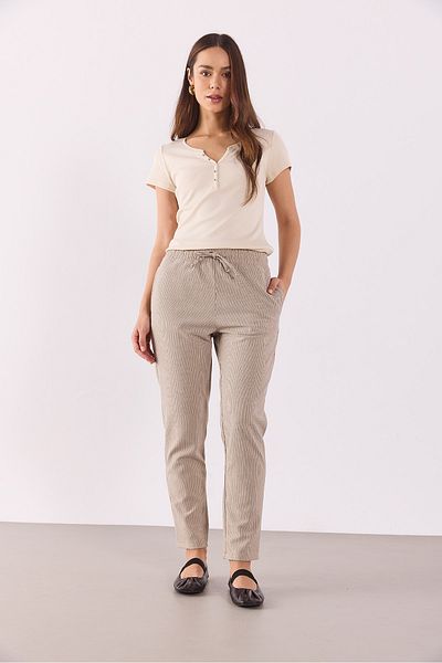 VENA Alian Slim Striped Seersucker Παντελόνι με Ελαστική Μέση - ΚΑΦΕ ΡΙΓΕ