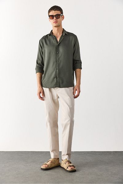 VENA Gabardine Chino Trousers with Elastic Waist - Stone
