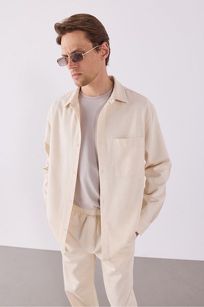 VENA Ανδρικό Φυσικό Πουκάμισο Oversize με τσέπες - NATUREL