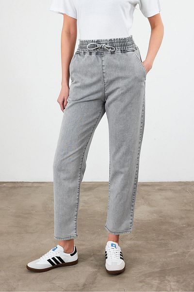 VENA Marla Grey High Waist Slouchy Elastic Waist Jean Παντελόνι - Γκρι