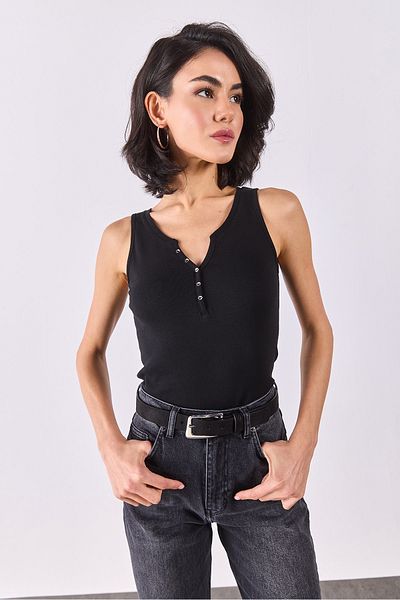 VENA Matilda Body Fitting Tank Top cu detaliu cu nasturi - Negru
