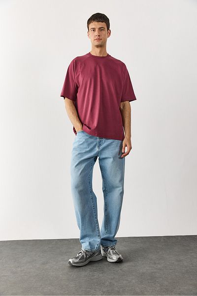 VENA Ανδρικό μπλουζάκι Crew Neck Raglan με χοντρό μανίκι Oversize - Claret Red