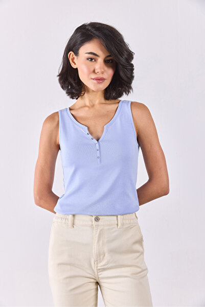 VENA Tricou cu detaliu cu nasturi Matilda - ALBASTRU