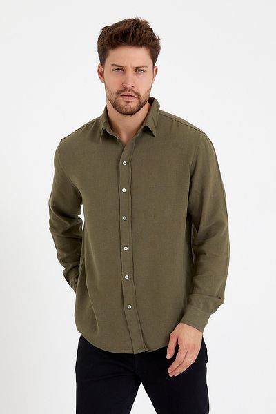 VENA Λινό πουκάμισο Nicolas Regular Fit - KHAKI