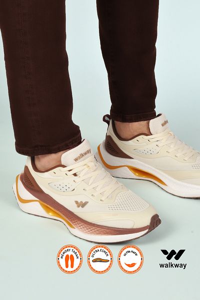 WALKWAY Ανδρικά αθλητικά παπούτσια μπεζ Mesh Light Flexible Memory Foam Tiraspol M