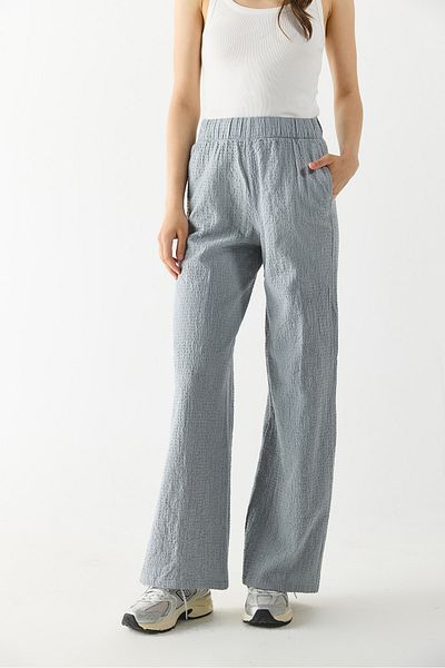 VENA Elastic Waist Cotton Krinkle Trousers - Gray