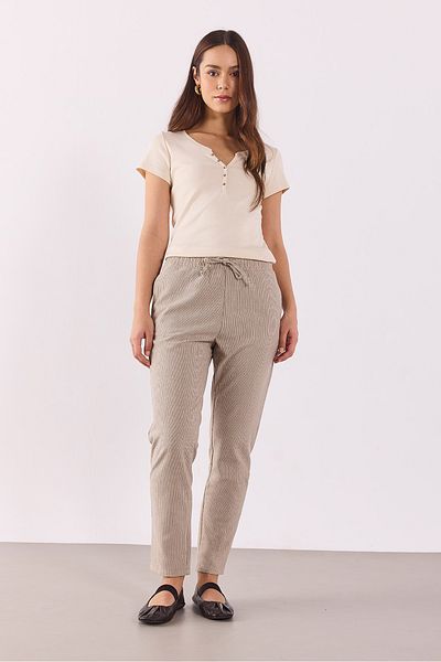 VENA Alian Slim Striped Seersucker Παντελόνι με Ελαστική Μέση - ΚΑΦΕ ΡΙΓΕ