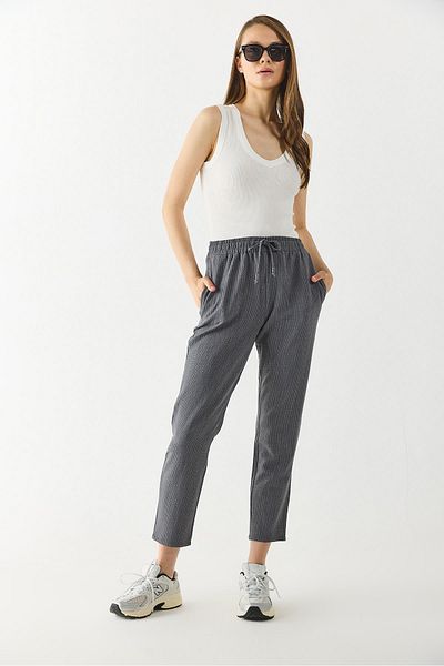 VENA Alian Elastic Waist Thick Striped Seersucker Trousers - Gray Striped