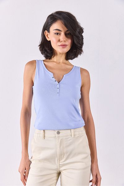 VENA Tricou cu detaliu cu nasturi Matilda - ALBASTRU