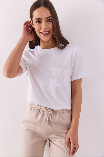 VENA Tricou cu buzunar cu decolteu rotund - ALB
