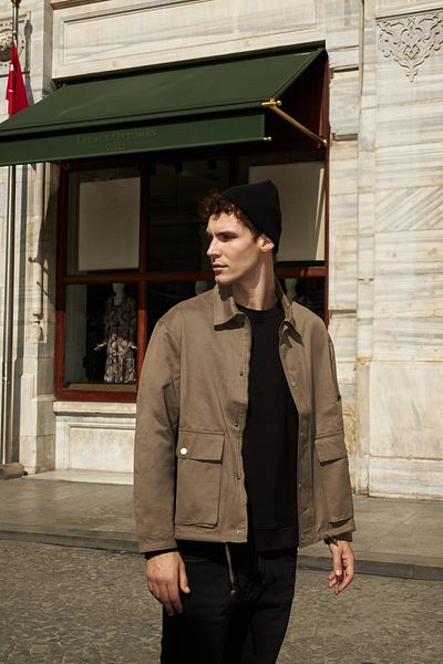 VENA Ανδρικό μπουφάν Gabardine Regular Fit - Χακί