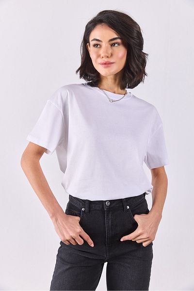 VENA Crew Neck Oversize Comfortable Fit Basic T-Shirt - White