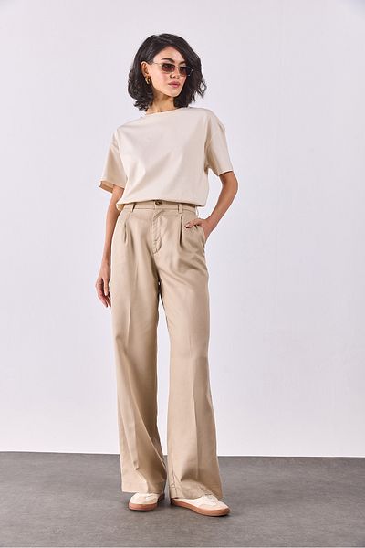 VENA Παντελόνι Chloe Wide Leg Palazzo(TENCEL)(TM) - Μπεζ