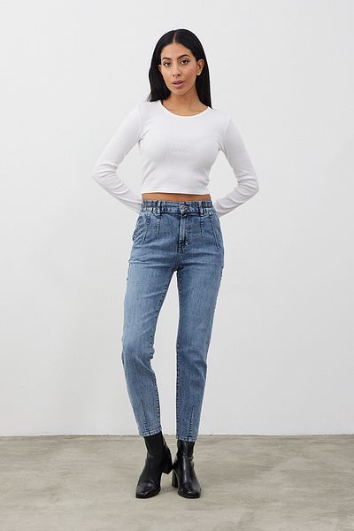 VENA Pantaloni de jeans Norah Med Blue cu detaliu de uzură și talie elastică - Med Blue