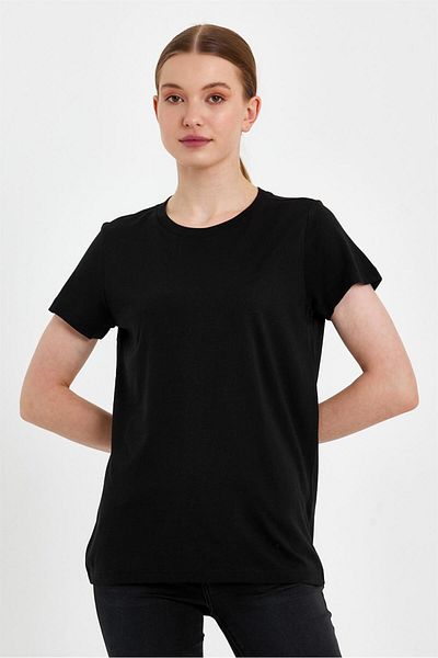 VENA Tricou Boyfriend Crew Neck Regular Fit (Modal) - Negru