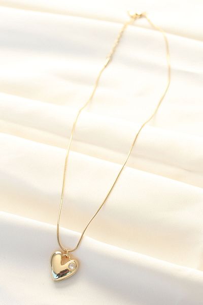Skygo 316L Steel Gold Color Single Stone Heart Necklace - Tj-Bko8508