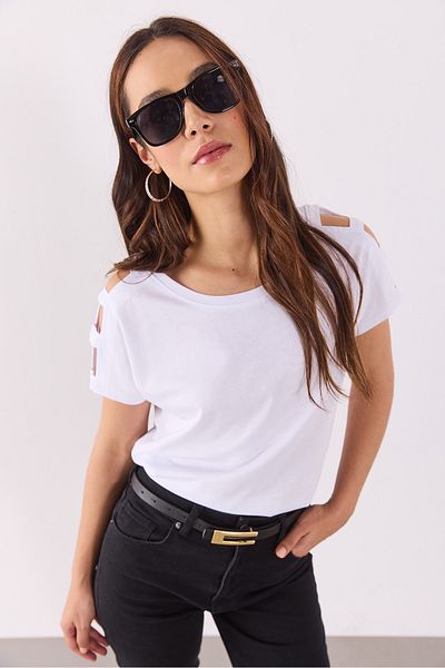 VENA Elsa Μπλουζάκι Crew Neck με Λεπτομέρειες στους Ώμους (Modal) - Λευκό