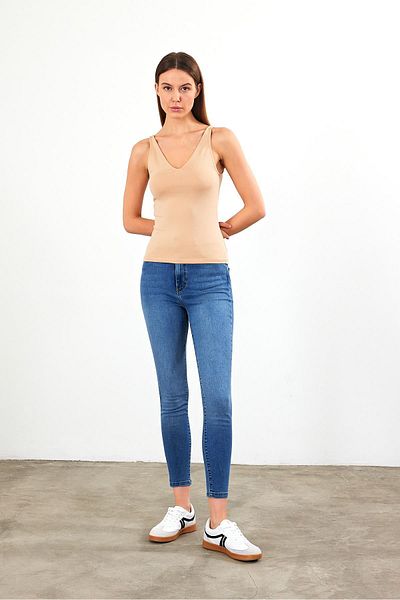 VENA Tricou Kenny cu decolteu în V în față și spate - nisip