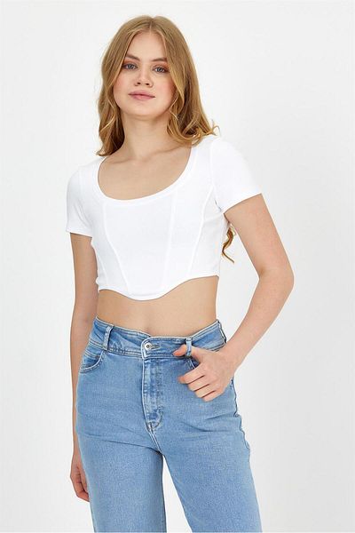 VENA Μπλουζάκι Greta Square Collar Crop - Λευκό