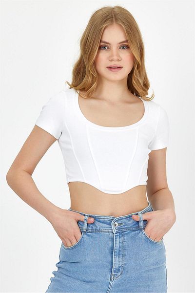 VENA Μπλουζάκι Greta Square Collar Crop - Λευκό