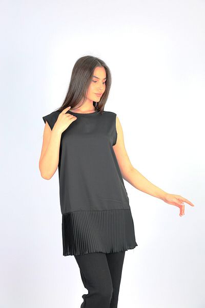 ÇELEBİ STYLE Black Hijab Sleeveless Ecru Pleated Underwear Shirt Tunic Blouse Pleated Pleated